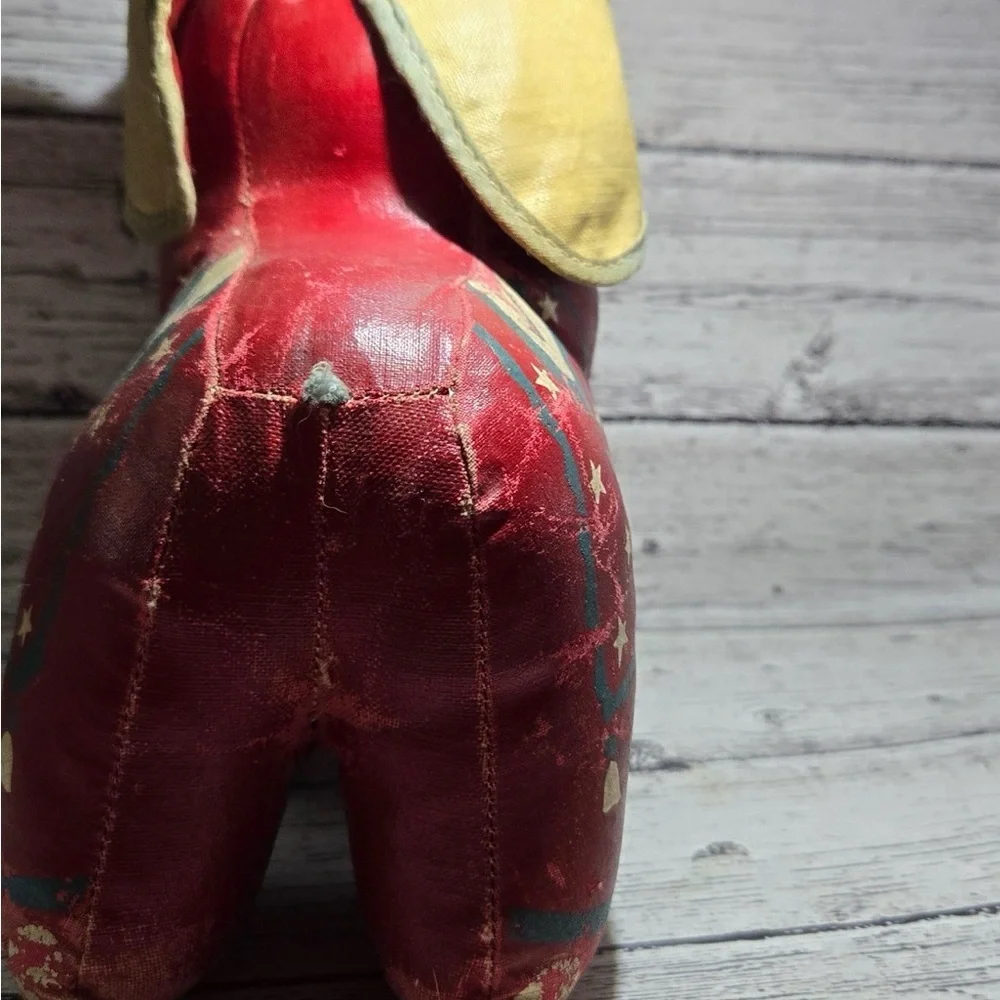 Antique Toy Elephant Fancy Painted Oil Cloth Stuffed Circus Animal. 1940’s